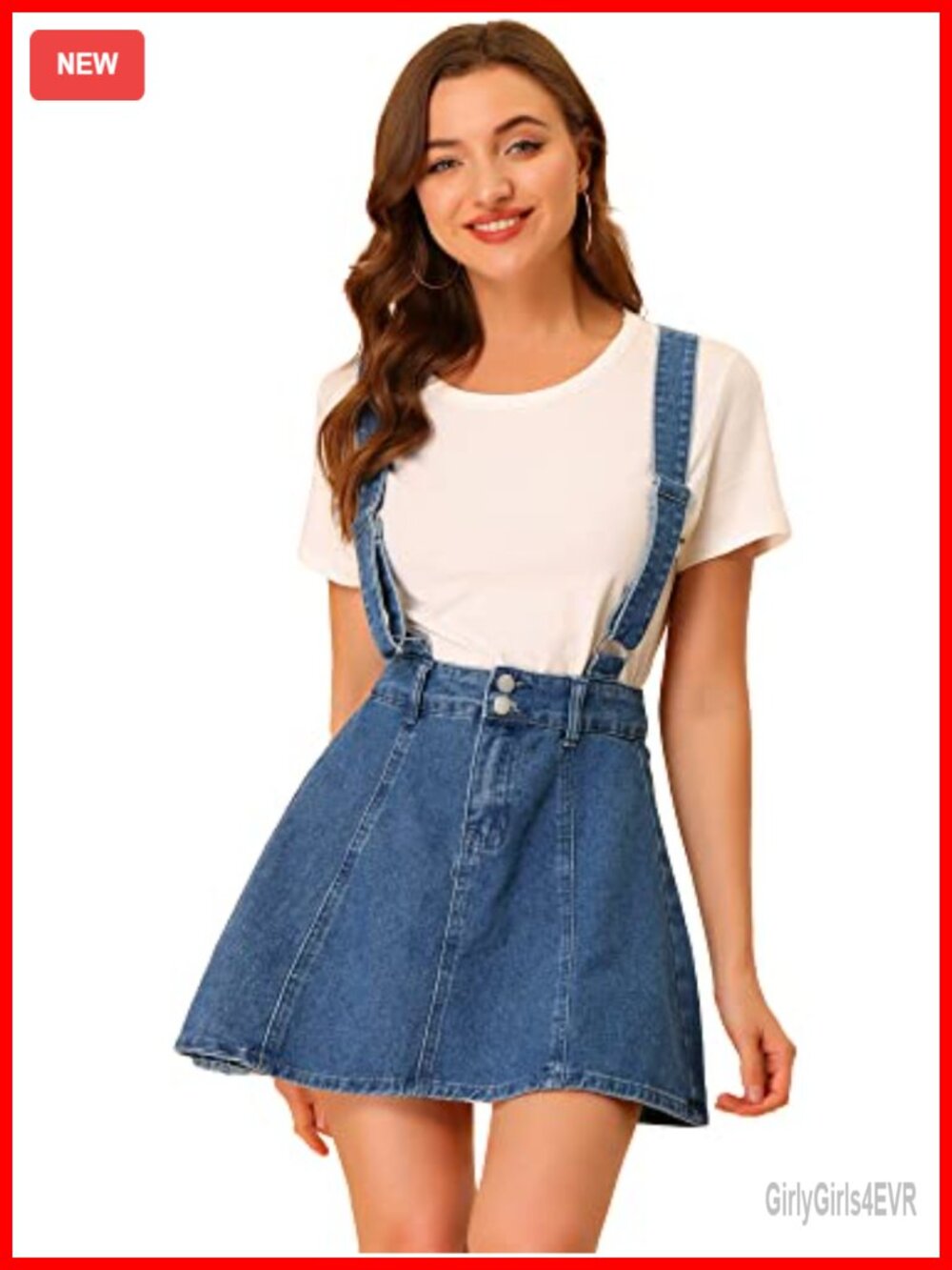 Denim Suspender Skirt Adjustable Strap A-Line Button Front Mini Jean Overall